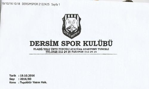 Dersimspor'dan Kulbmze Teekkr 